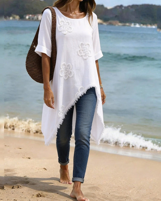 Round Neck Loose Asymmetrical Blouse blouses & shirts spring summer