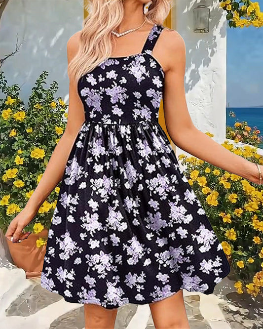 High-Waisted A-Line Square-Neck Dress