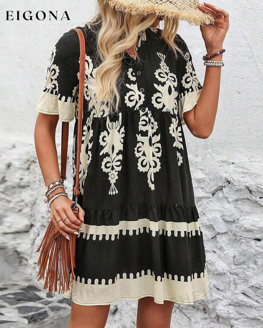 Printed short sleeve button up elegant dress casual dresses spring summer