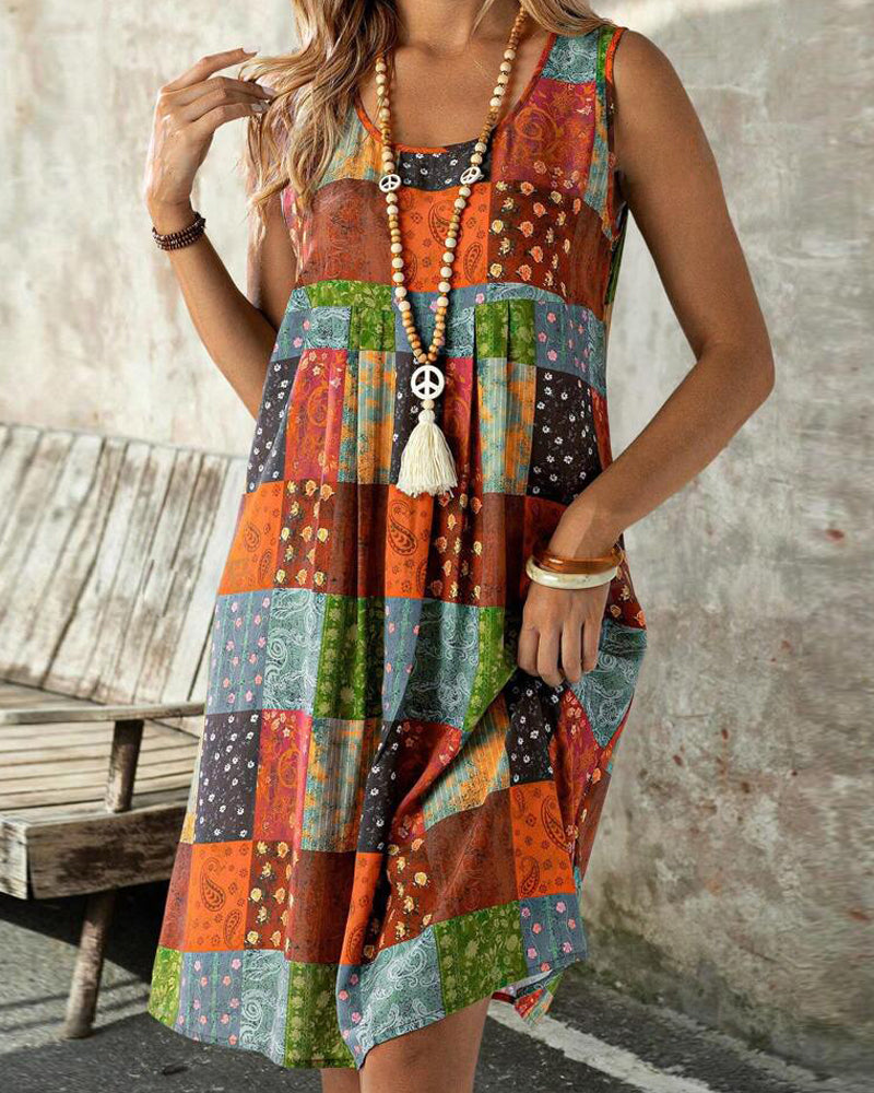 Sleeveless colorful square dress casual dresses summer