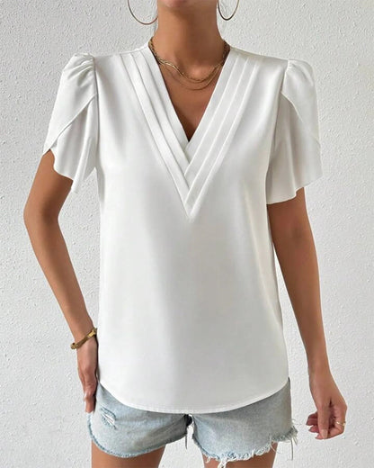 Blusa con maniche a petalo e scollo a V doppio