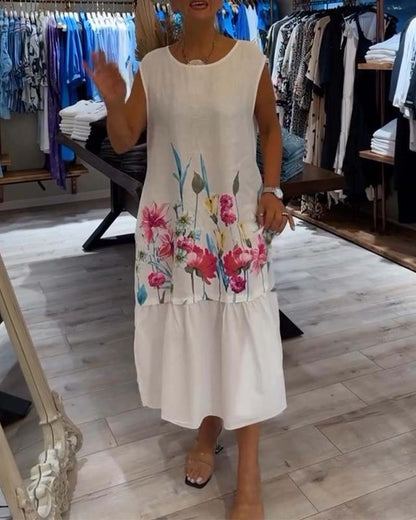 Elegant floral print sleeveless panel dress casual dresses summer