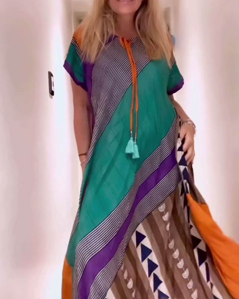 Abito lungo casual retrò con lacci larghi