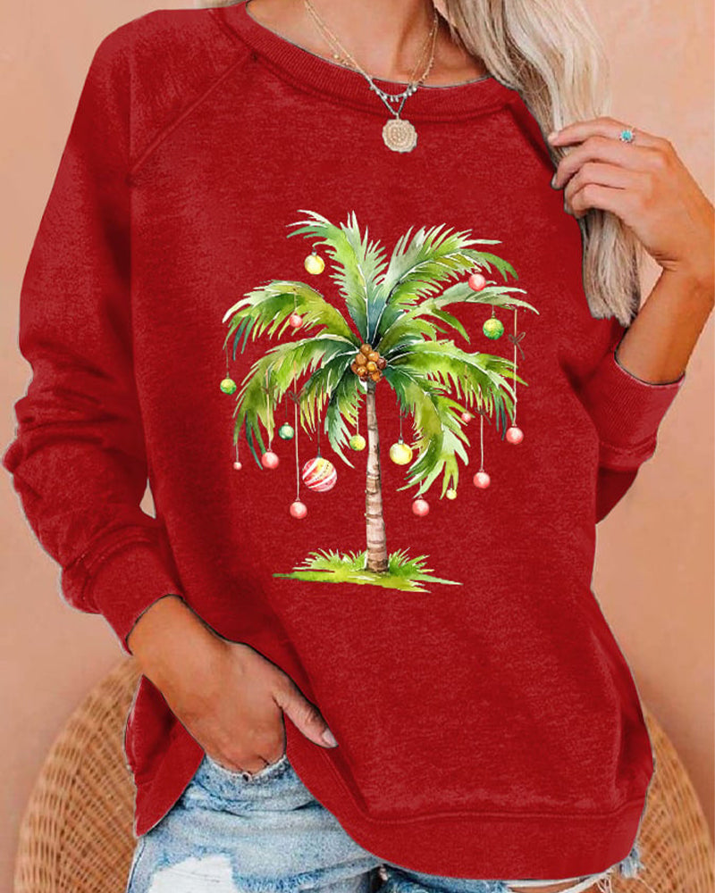 Women's Christmas Palm Tree Print Casual Sweatshirt 2024 f/w christmas sweatshirts