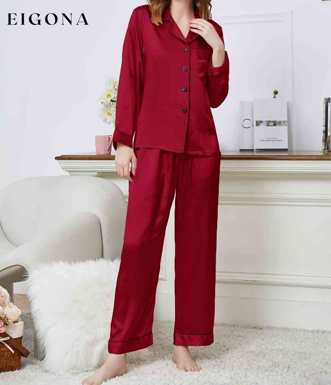 Lapel Collar Long Sleeve Top and Pants Pajama Set clothes Daniel.L lounge wear loungewear pajamas Ship From Overseas