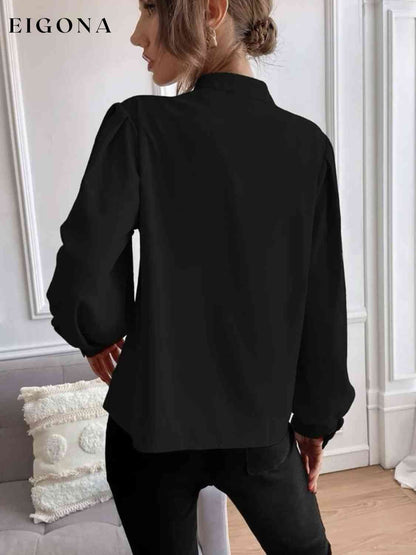 Mock Neck Button Front Long Sleeve Shirt clothes G@S long sleeve shirt long sleeve shirts long sleeve top long sleeve tops Ship From Overseas shirt shirts tops Tops/Blouses