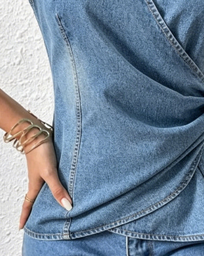 V-Neck Twist Knot Design Blouse
