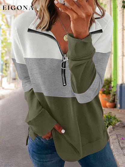 Loose Panel Color V-Neck Long Sleeve Sweatshirt top tops