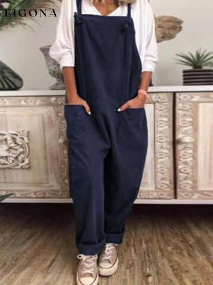 Women's Casual Pure Color Adjustable Overalls cotton linens jumpsuits