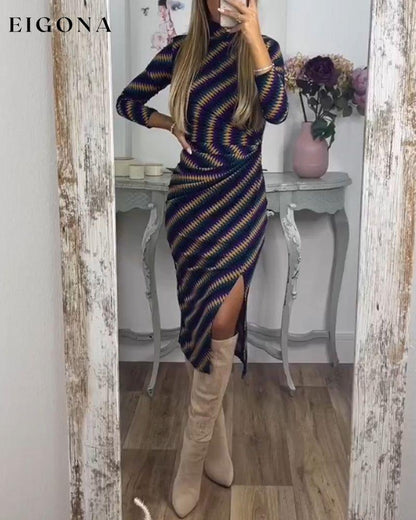 Fashionable Striped High Neck Dress Blue 2022 f/w 23BF casual dresses Clothes Dresses