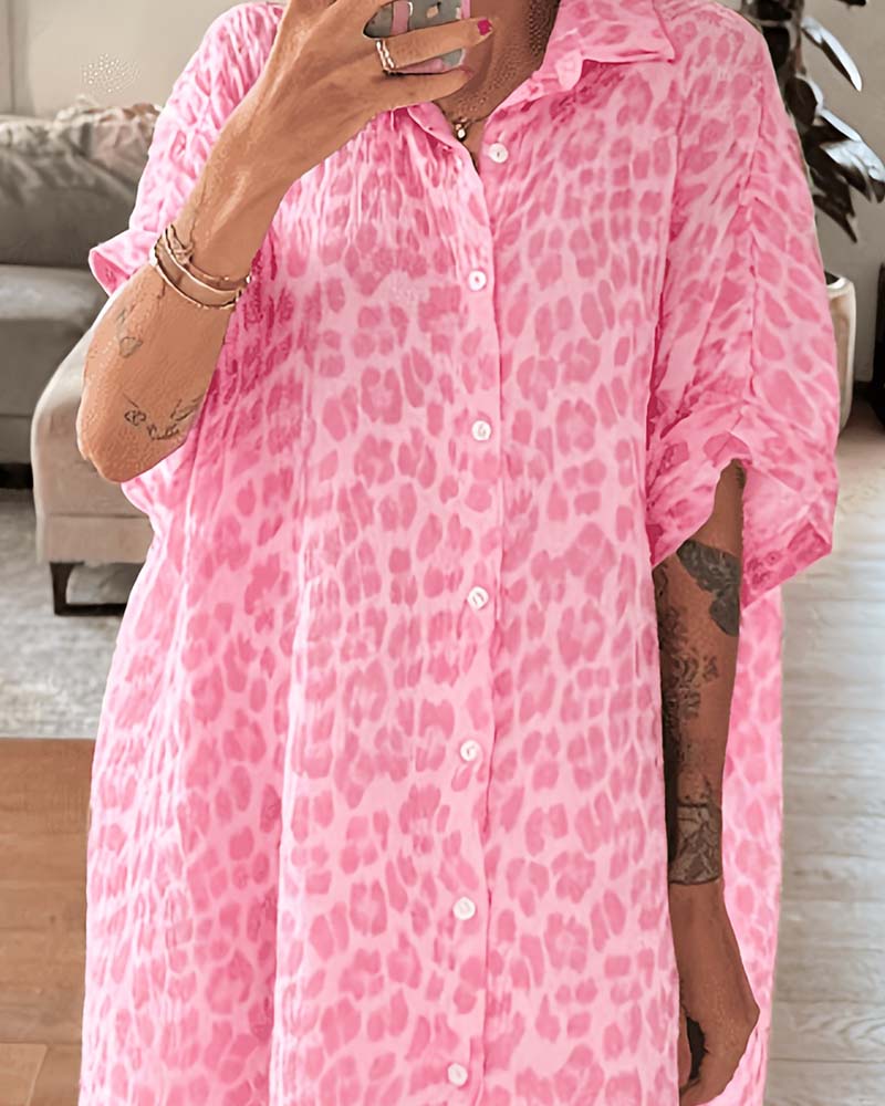 Loose Leopard Print Shirt Dress