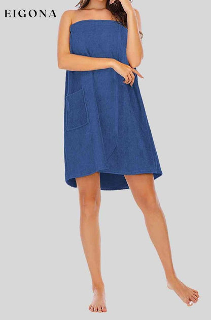 Strapless Robe with pocke Dusty Blue clothes H#Y lounge lounge wear loungewear Ship From Overseas