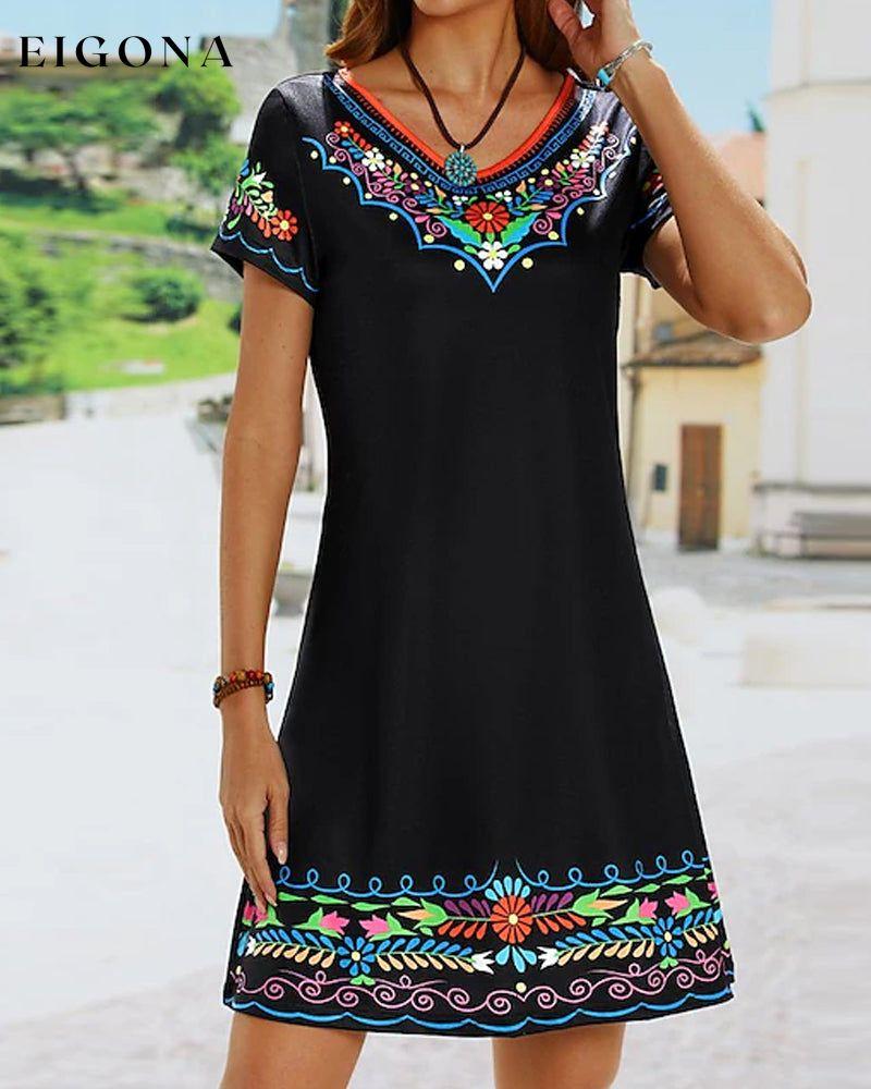 Retro short-sleeved printed dress casual dress spring summer vintage