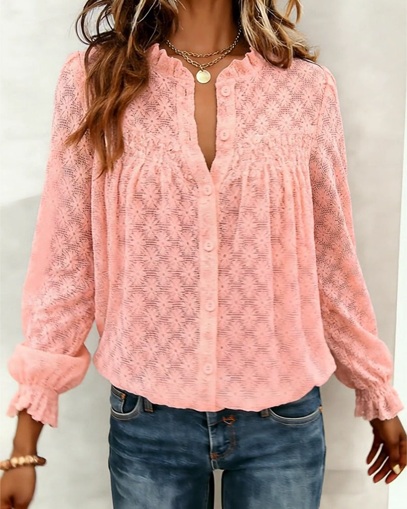 Ruffled Long Sleeve Elegant Blouse