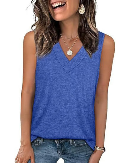 Women's Sleeveless V-Neck Slimming Loose Fit Casual Tank Top T-Shirt