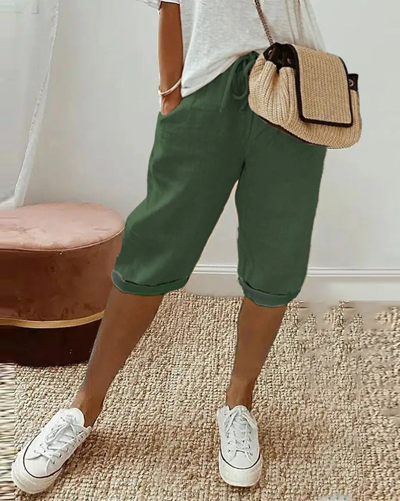 Solid color drawstring comfortable trousers