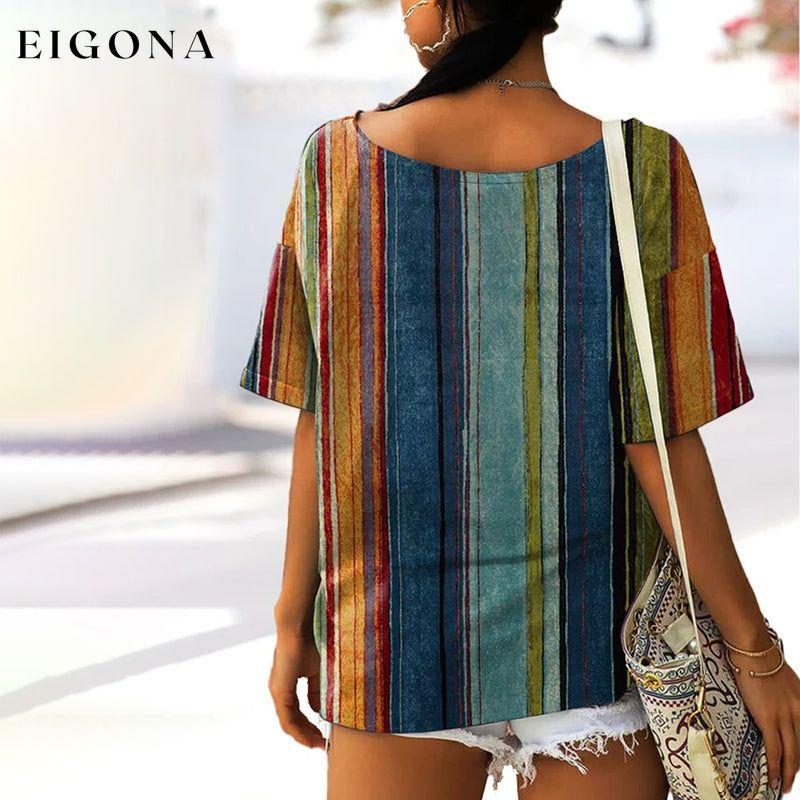 Vintage Colourful Striped T-Shirt best Best Sellings clothes Plus Size Sale tops Topseller