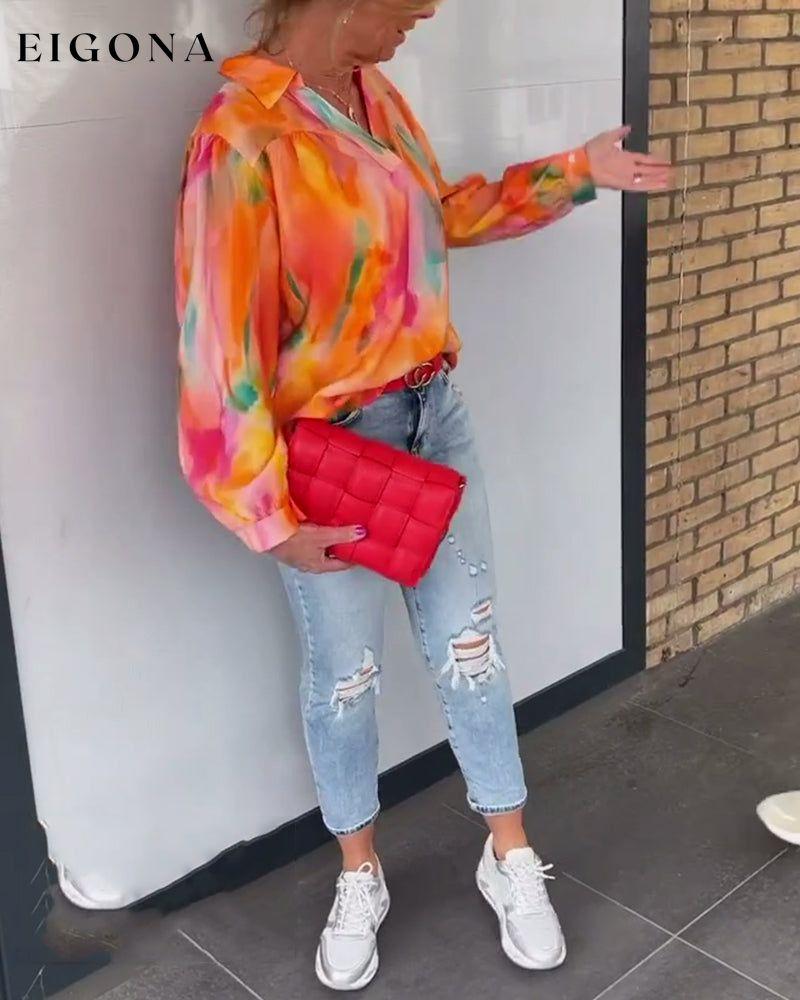 Casual printed lapel long sleeve blouse blouses & shirts spring summer
