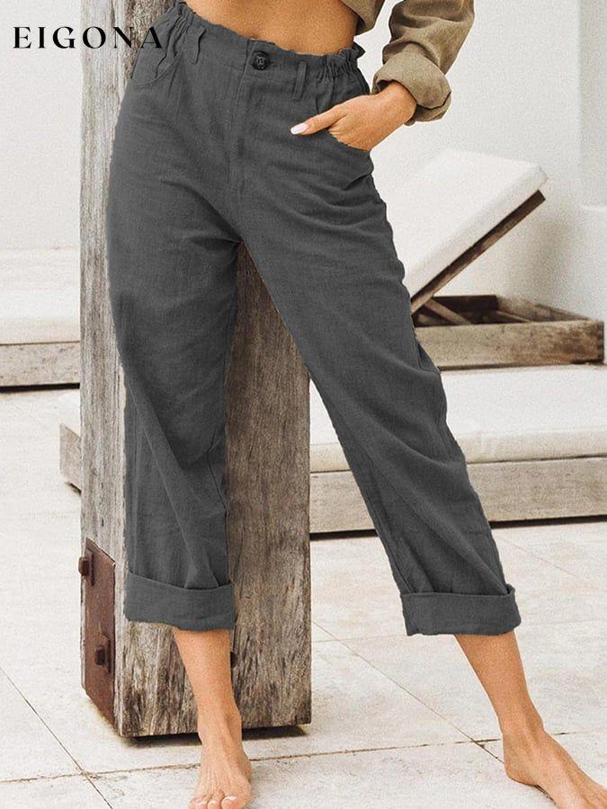 Women's Cotton Linen Loose High Waist Casual Trousers cotton linens