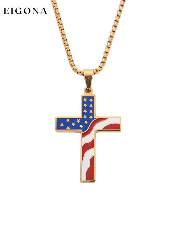 Color Block Flag Cross Necklace clearance sale