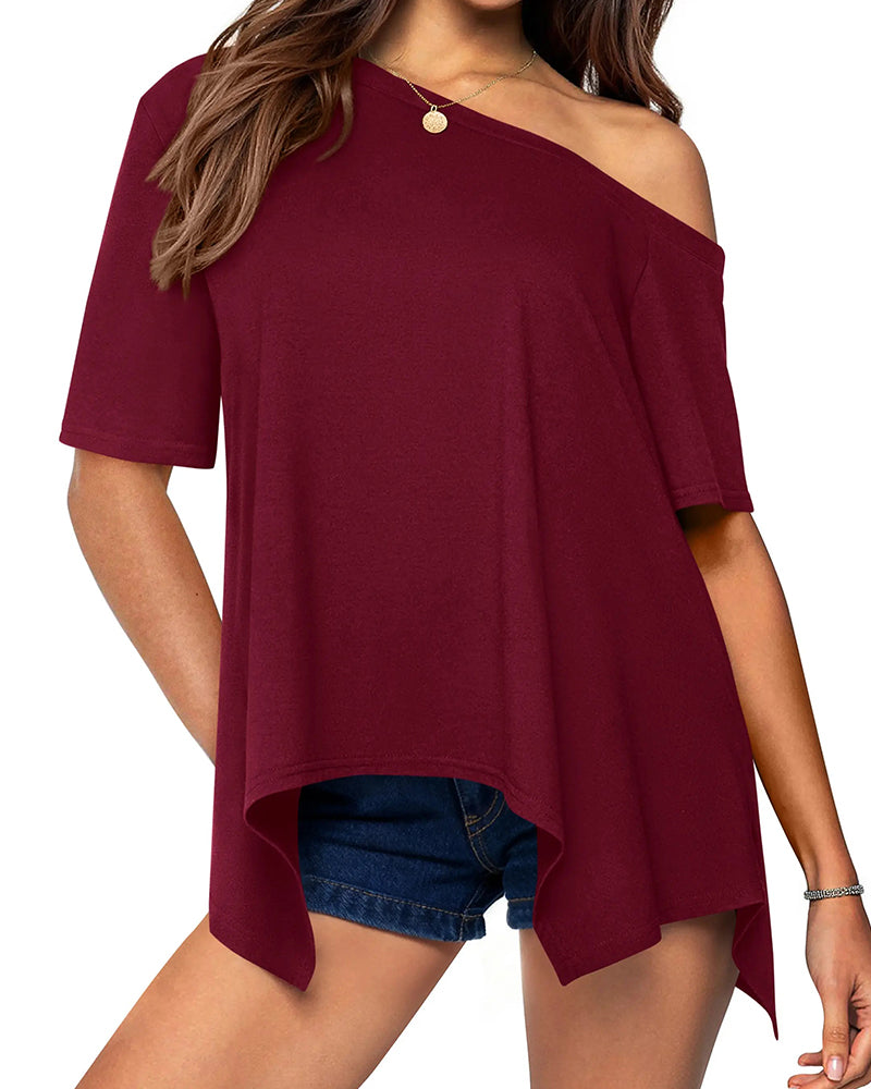 Solid Color Irregular T-shirt