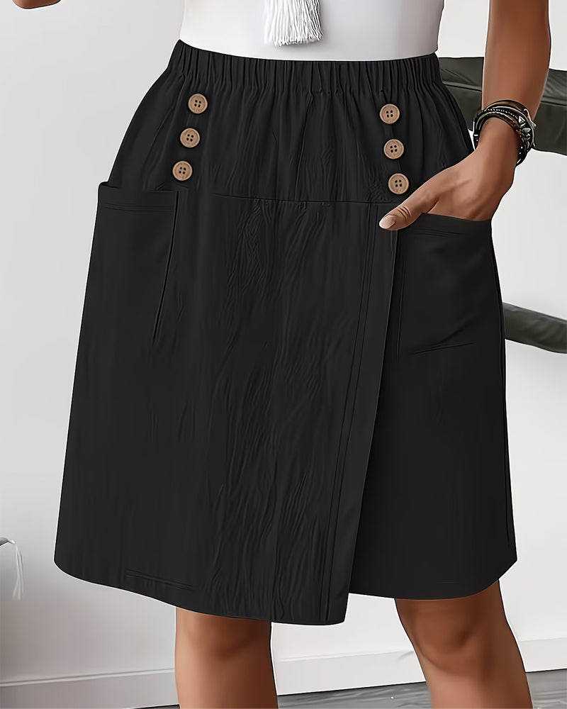 Fake Two-Piece Slit Skirt Capri Casual Pants