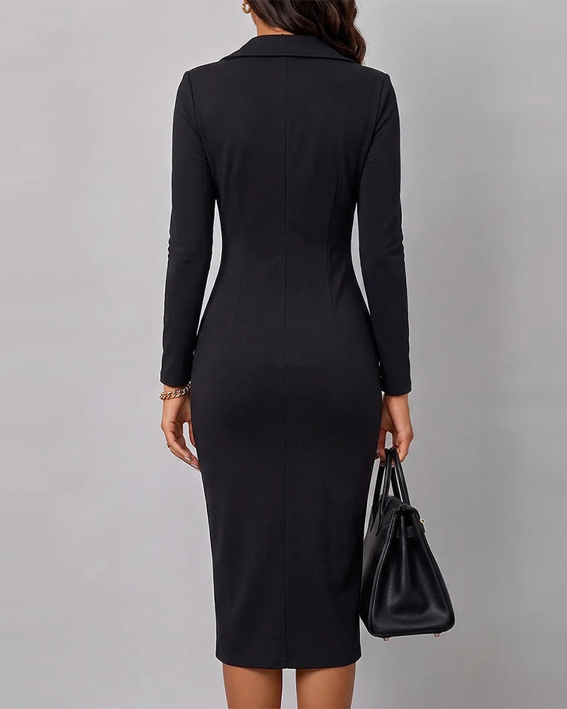 Lapel Diagonal Zip Slit Dress
