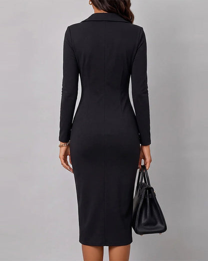 Lapel Diagonal Zip Slit Dress