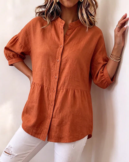 Relaxed Vintage Puff Sleeve 3/4 Sleeve Blouse