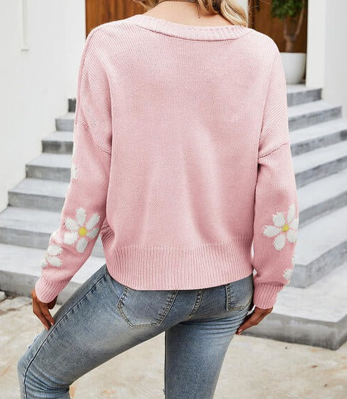 Flower Pattern Button Front Sweater Cardigan cardigan cardigans clothes Ship From Overseas Sweater sweaters X.X.W