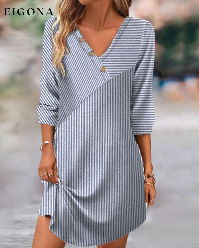 V-Neck Striped Dress with Buttons blouses & shirts spring summer