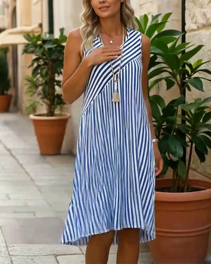 Striped V-Neck Sleeveless Dress