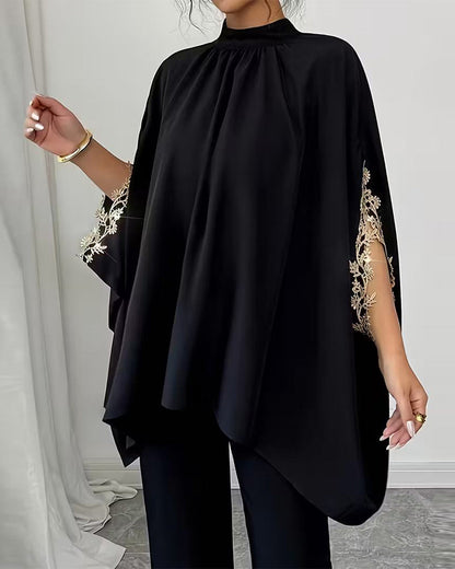 Stand Collar Elegant Patchwork Top