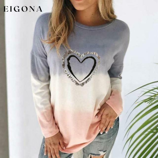 Heart Print Casual T-Shirt Blue Best Sellings clothes Plus Size Sale tops Topseller