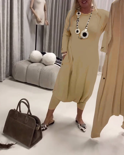 Solid Color Long Sleeve Casual Jumpsuit