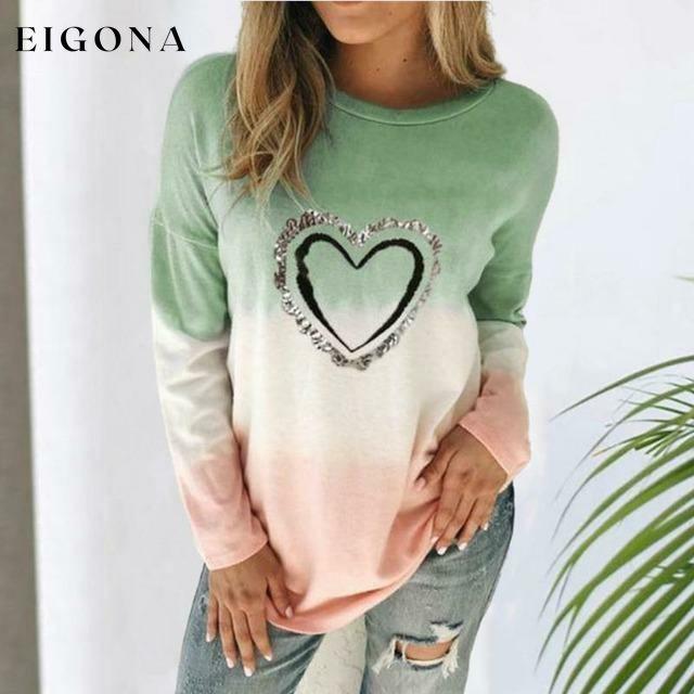 Heart Print Casual T-Shirt Green Best Sellings clothes Plus Size Sale tops Topseller