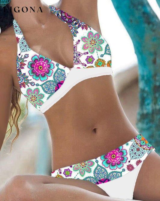 Floral pattern bikini set White 23BF bikinis Clothes discount Summer Swimwear