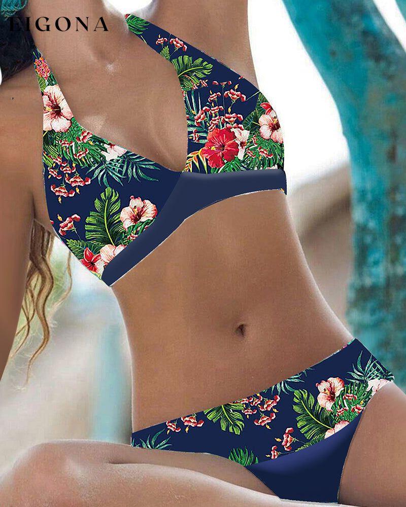 Floral pattern bikini set Navy blue 23BF bikinis Clothes discount Summer Swimwear