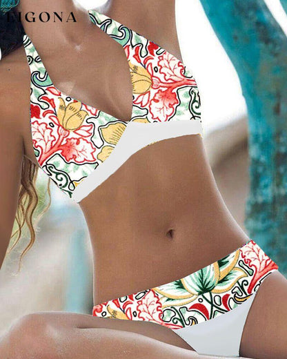 Floral pattern bikini set Green 23BF bikinis Clothes discount Summer Swimwear