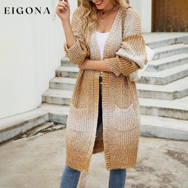 Casual Gradient Knitted Cardigan Khaki best Best Sellings cardigan cardigans clothes Sale tops Topseller
