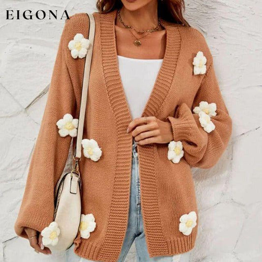 3D Flower Decorated Casual Cardigan Brown best Best Sellings cardigan cardigans clothes Sale tops Topseller