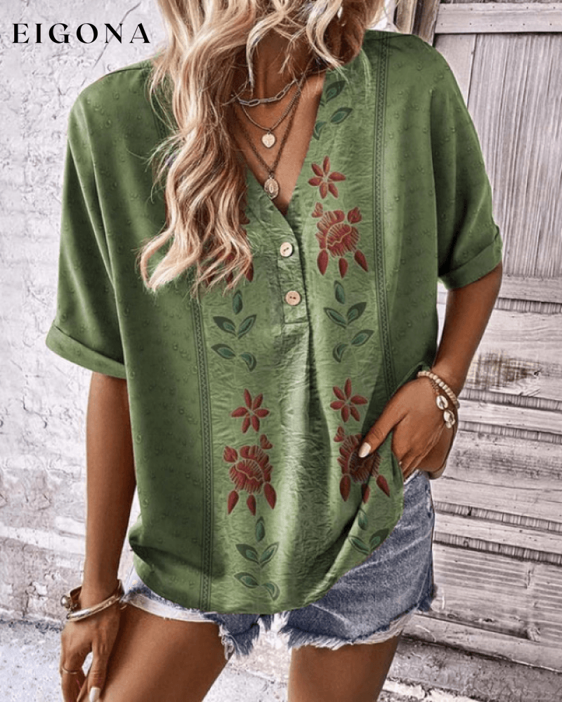 Floral v-neck short-sleeved T-shirt 23BF clothes Short Sleeve Tops Summer T-SHIRTS Tops/Blouses