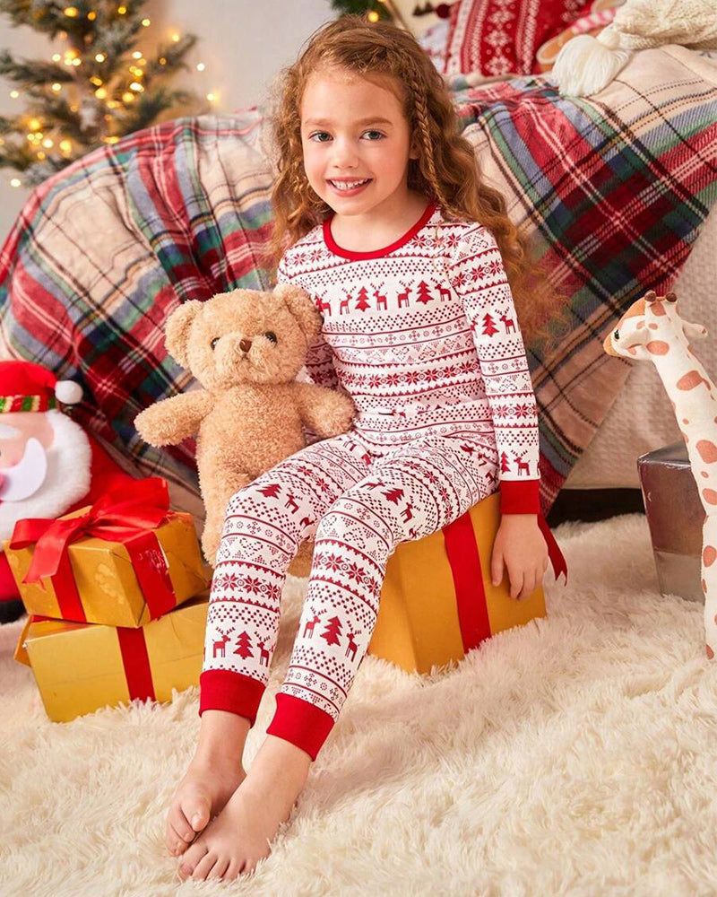 Reindeer Fairisle Allover Print Warm Long Sleeve Christmas Pajama Sets 2024 f/w Christmas matching family outfits two-piece sets