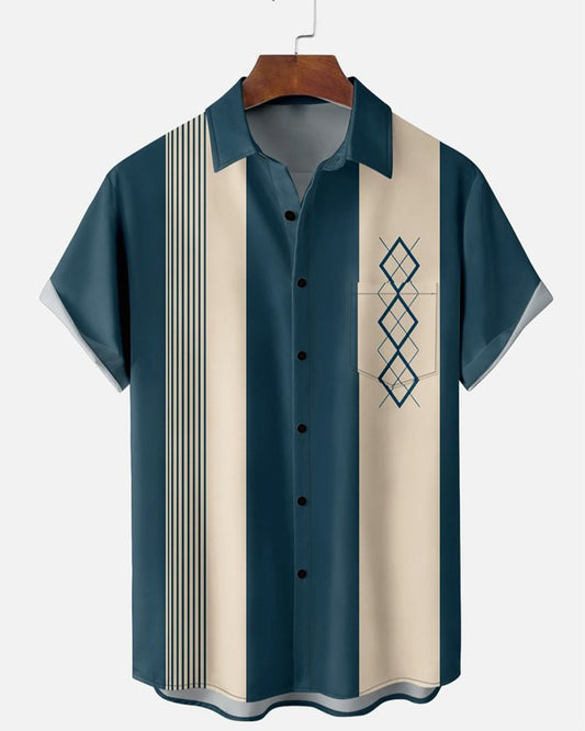 Lapel Color Block Stripe Diamond Shirt blouses & shirts man spring summer