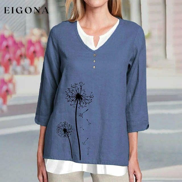 【Cotton And Linen】Dandelion Print Blouse best Best Sellings clothes Cotton and Linen Plus Size Sale tops Topseller