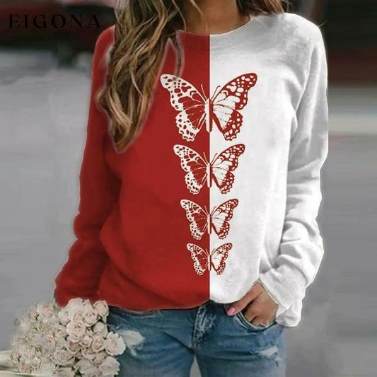 Elegant Butterfly Print T-Shirt Red Best Sellings clothes Plus Size Sale tops Topseller
