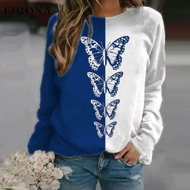 Elegant Butterfly Print T-Shirt Blue Best Sellings clothes Plus Size Sale tops Topseller