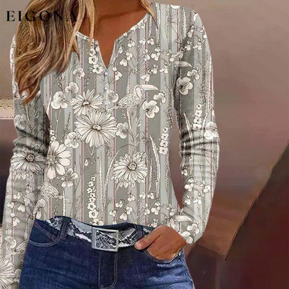 Floral Print Vintage Blouse Gray best Best Sellings clothes Plus Size Sale tops Topseller