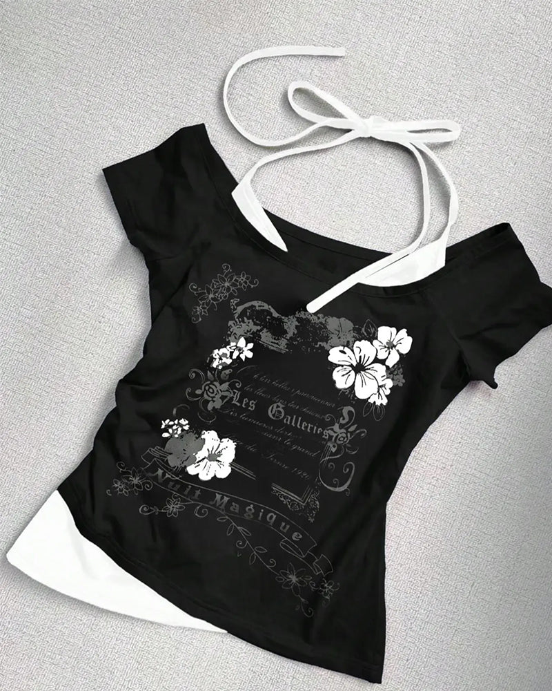 Print Halter Short-Sleeve T-Shirt