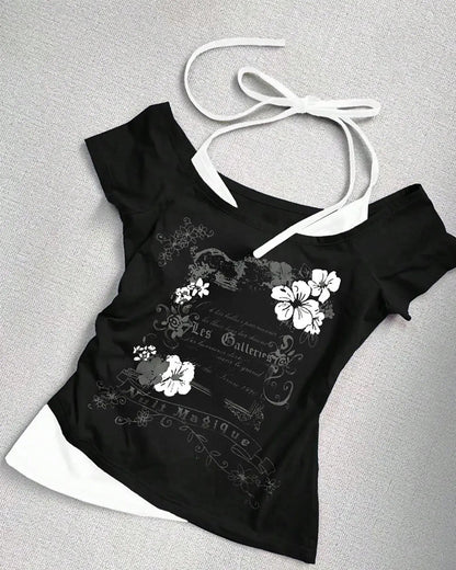 Print Halter Short-Sleeve T-Shirt